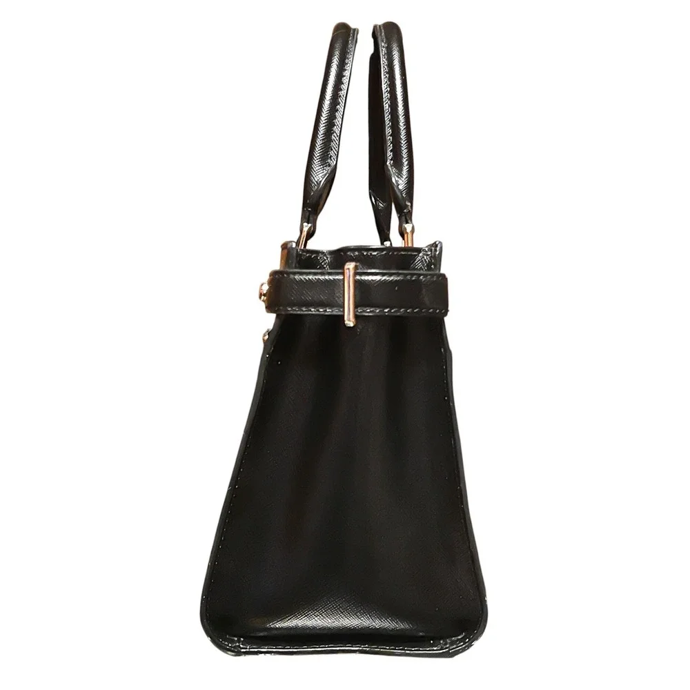 Kate Spade New York Black Saffiano Leather Small Satchel Crossbody Bag Gold Logo